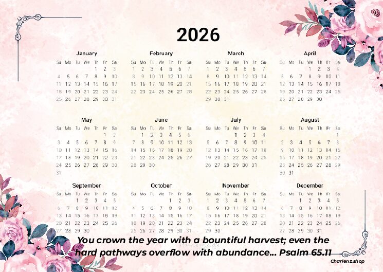 2026 1-Page Calendar God Crowns The Year - Faith