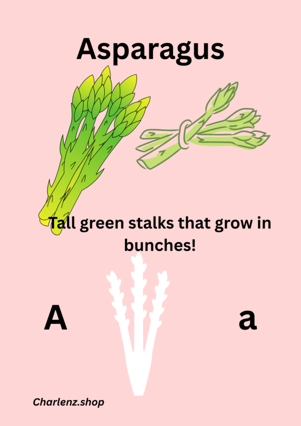Page 1 of A-Z Alphabets and Names of Veggies Learning Book – Letter with Veggies Illustration and Coloring Outline