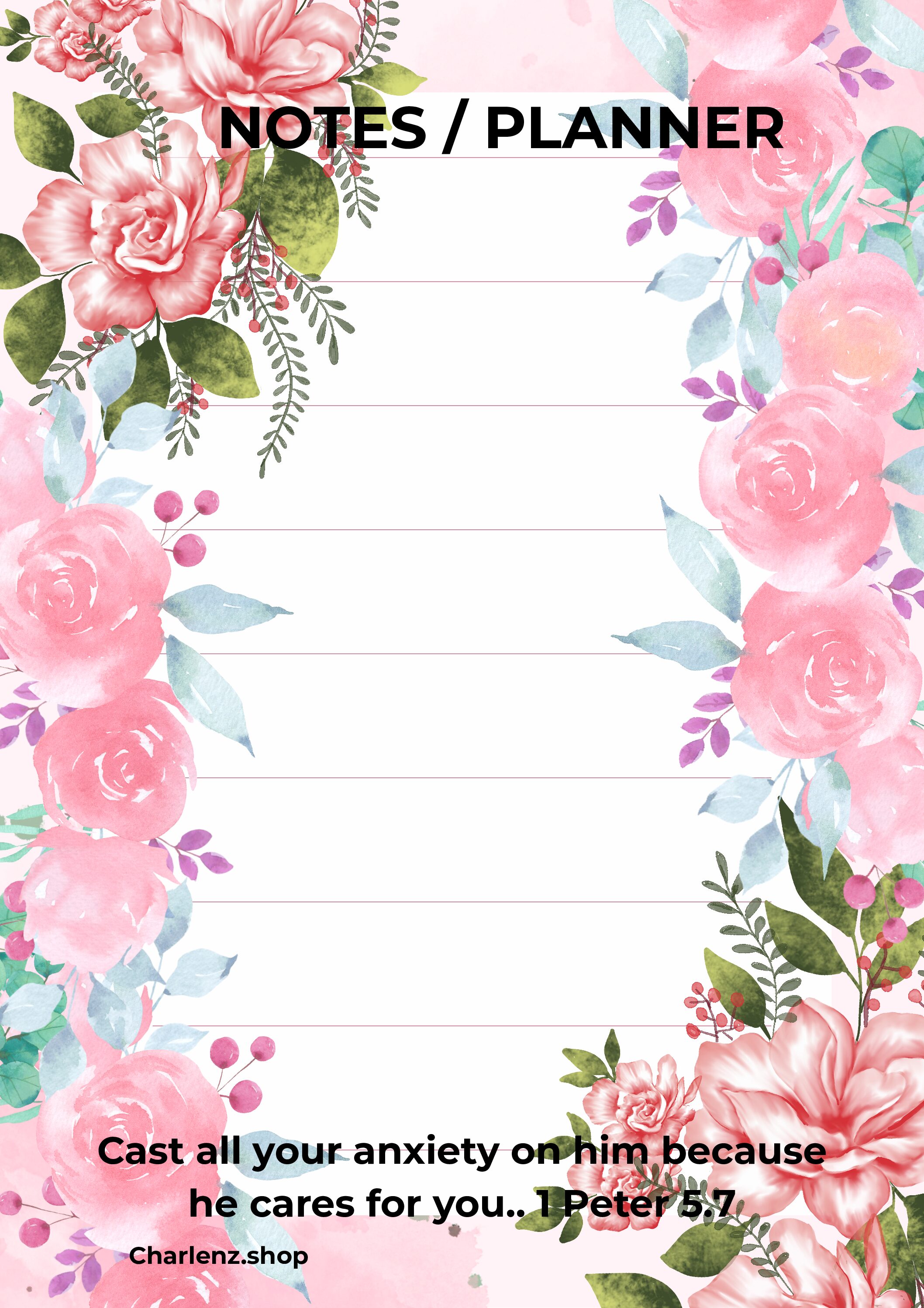 Daily planner featuring 1 Peter 5:7