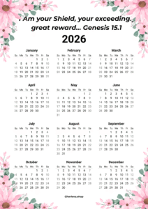 2026 1-Page Calendar God our Shield & Reward – Faith-Based Printable Planner
