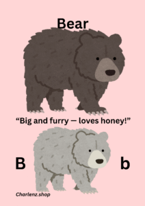 B for Bear – Coloring Page – A-Z Attractive Animal And Bird Book For Kids (Ages 3–7)