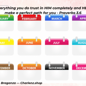 Proverbs 3:6 Perfect Path 1-Page Annual Planner printable with Christian inspirational paraphrased verse and minimal modern design.