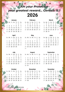 Your Greatest Reward 2026 one-page Christian calendar inspired by Genesis 15:1