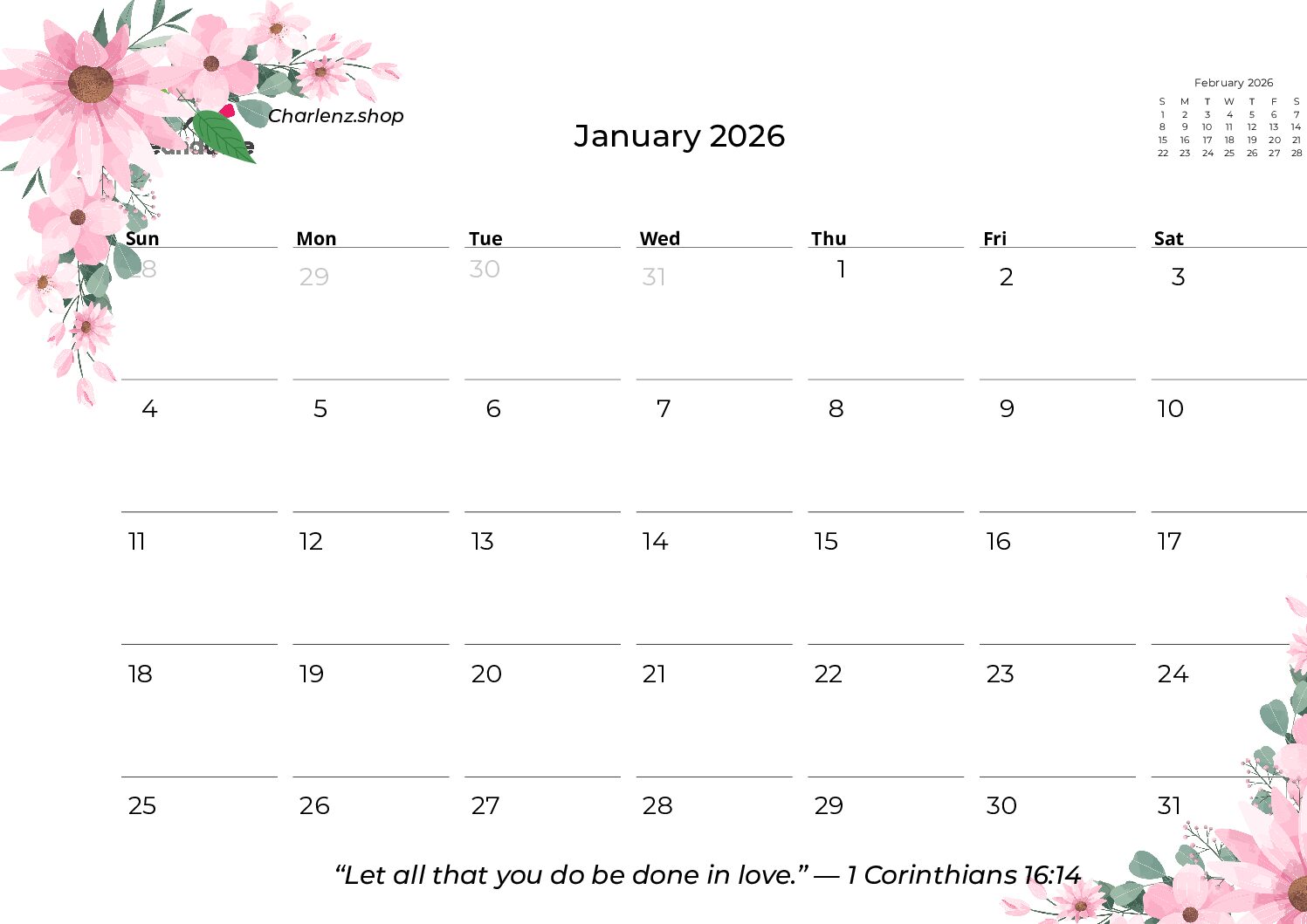 Faith Calendar 2026 – Scripture Planner PDF for Daily Inspiration