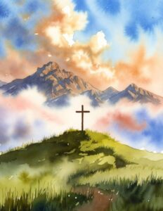 Watercolor Cross on a Hill – Christian Easter Wall Art | Printable Faith Decor