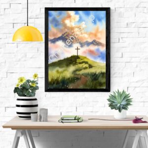 Watercolor Cross on a Hill – Christian Easter Wall Art | Printable Faith Decor